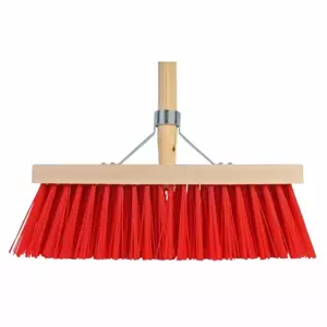 Bezem b35cm rood+steel h1.4m